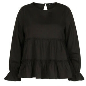 Boohoo  Women's Top US20 Long Sleeve Smocked Peplum Shirt Black Ruffle